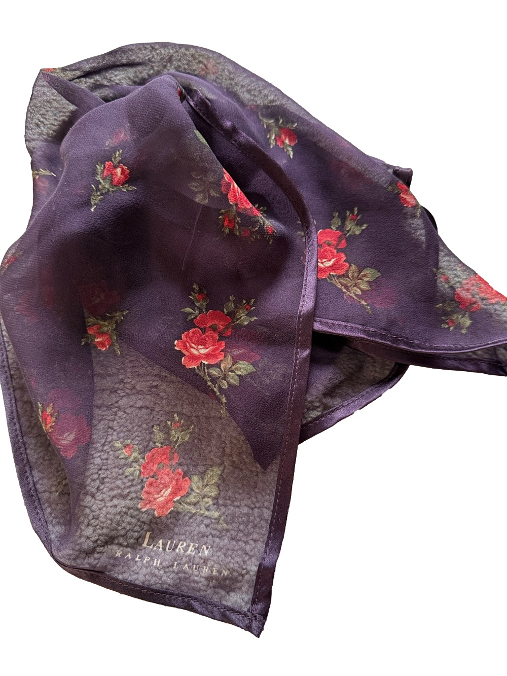 Lauren Ralph Lauren Silk Scarf Floral Roses English Country 17"